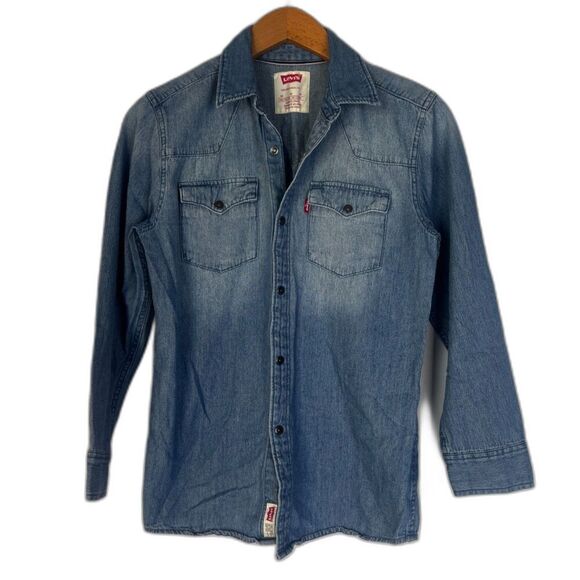 Levis Denim Blue Jean Button Up Cotton Shirt Youth Size Medium 10-12 YRS - Picture 1 of 9